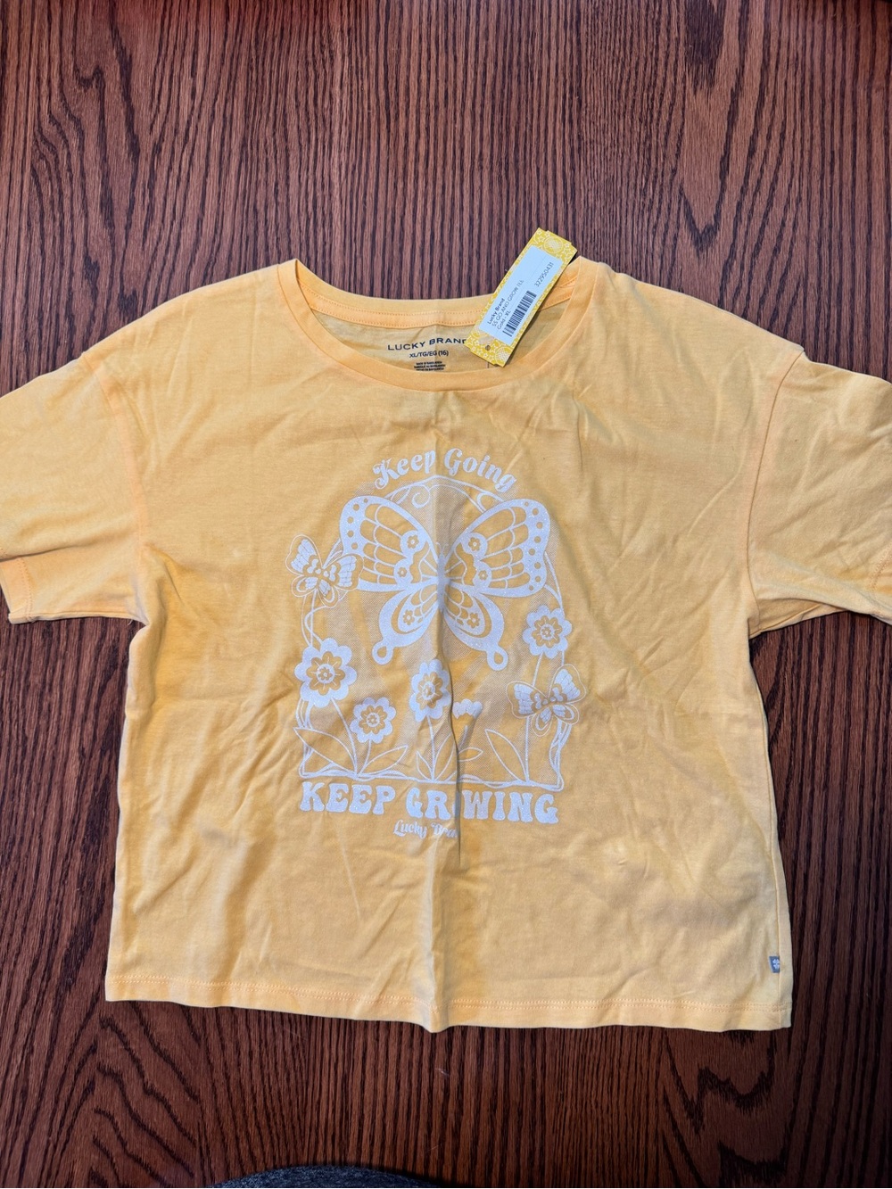 Lucky Brand Yellow Short-Sleeve Tee with White Butterfly Graphic